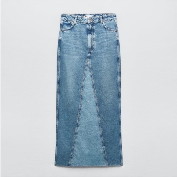 ZARA CONTRASTING Z1975 DENIM MIDI SKIRT NWT - Picture 2 of 5